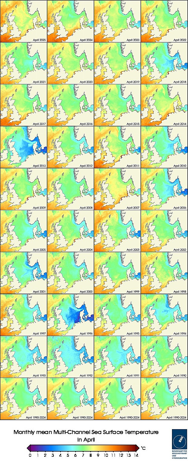 Temperaturkarten eines Monats seit 1990