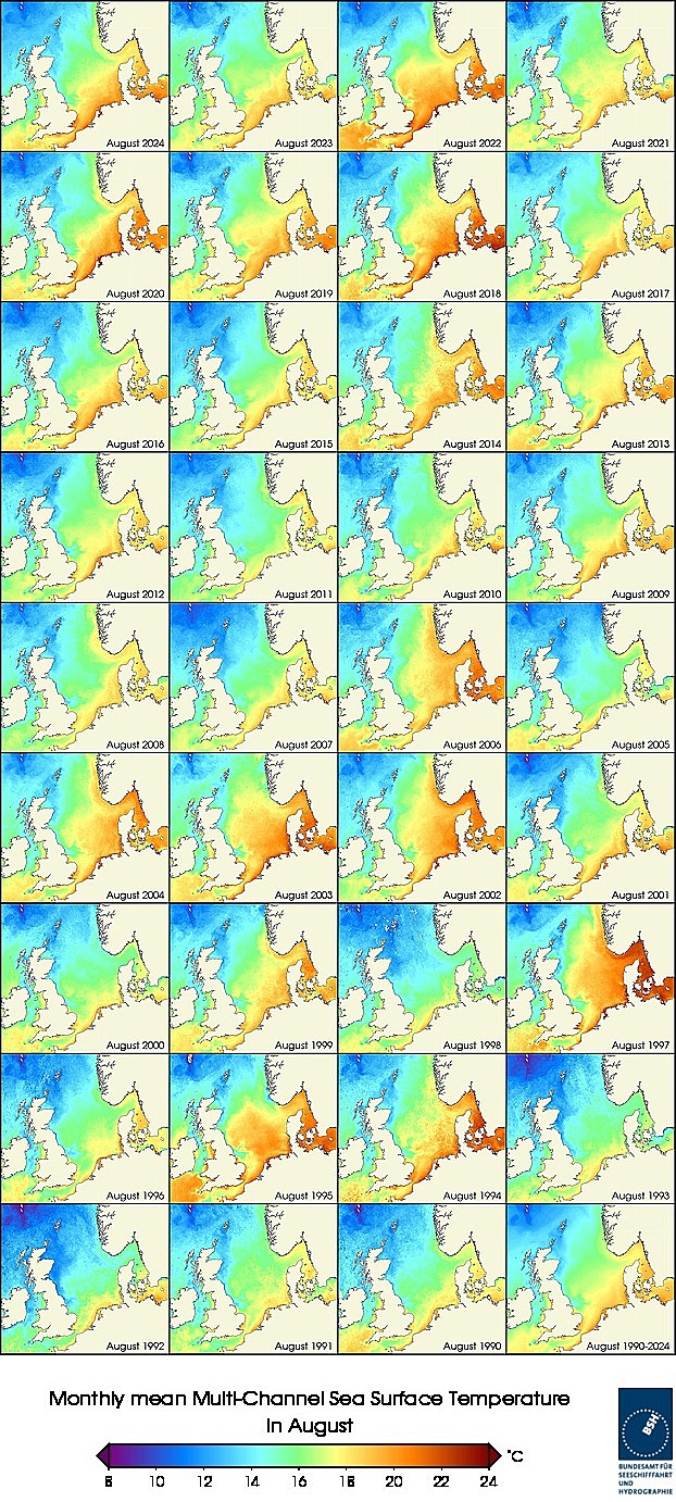 Temperaturkarten eines Monats seit 1990
