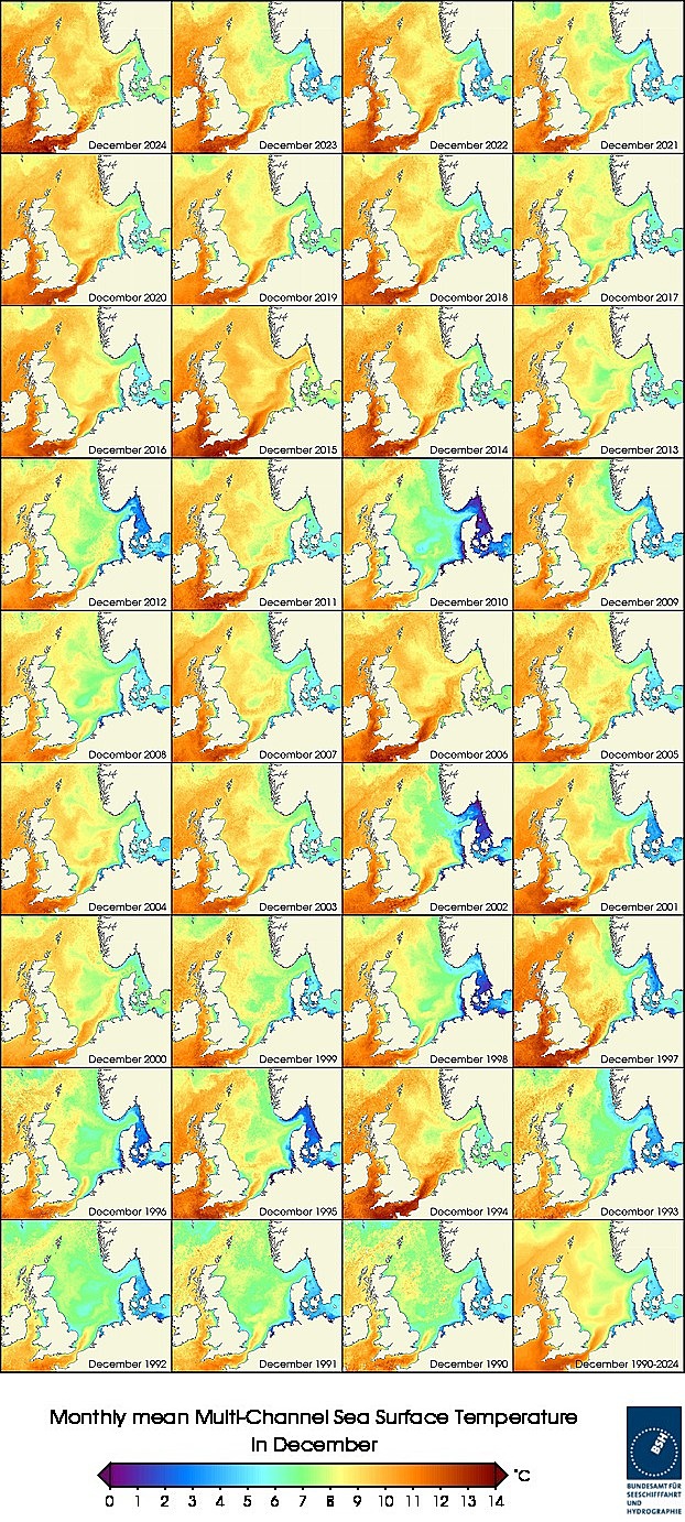 Temperaturkarten eines Monats seit 1990