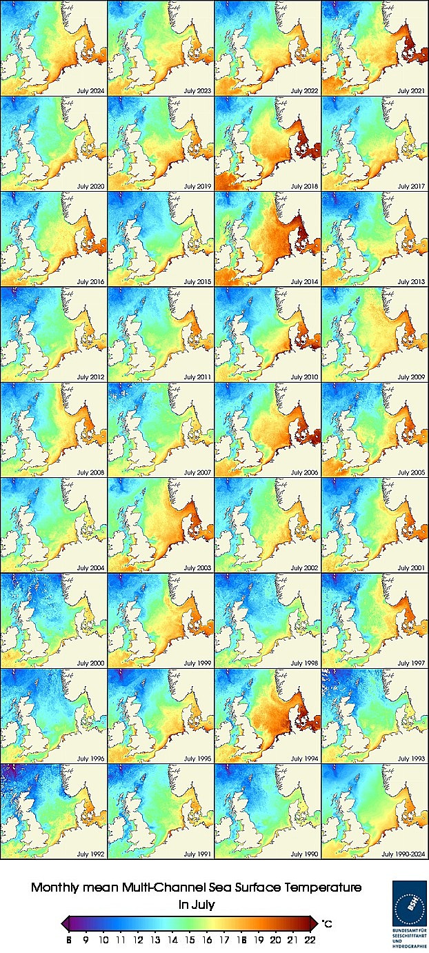 Temperaturkarten eines Monats seit 1990