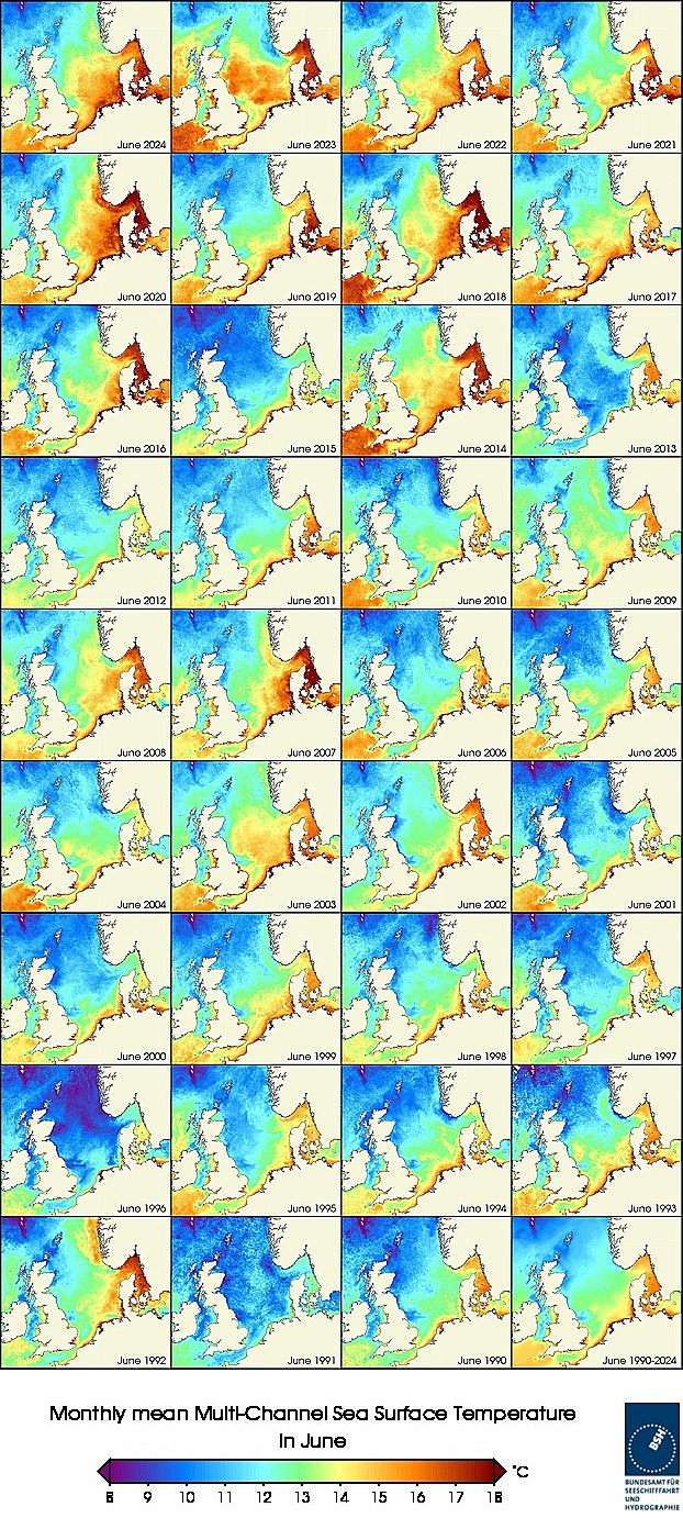 Temperaturkarten eines Monats seit 1990