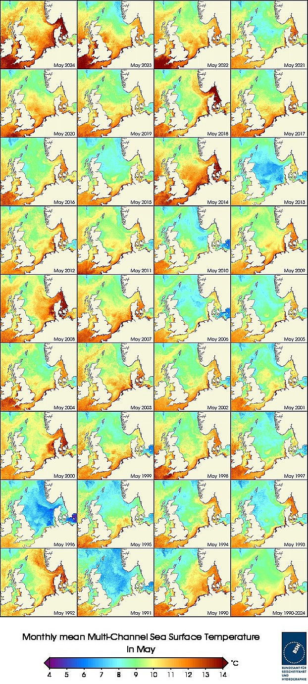 Temperaturkarten eines Monats seit 1990