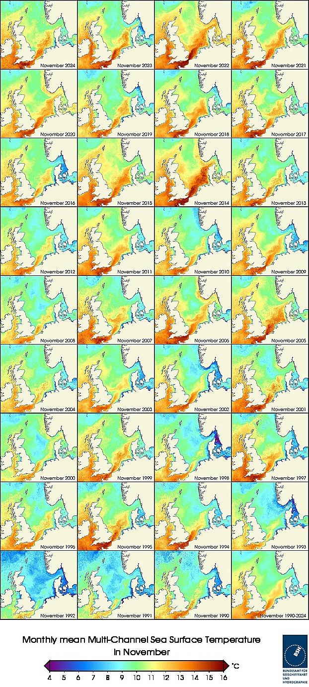 Temperaturkarten eines Monats seit 1990