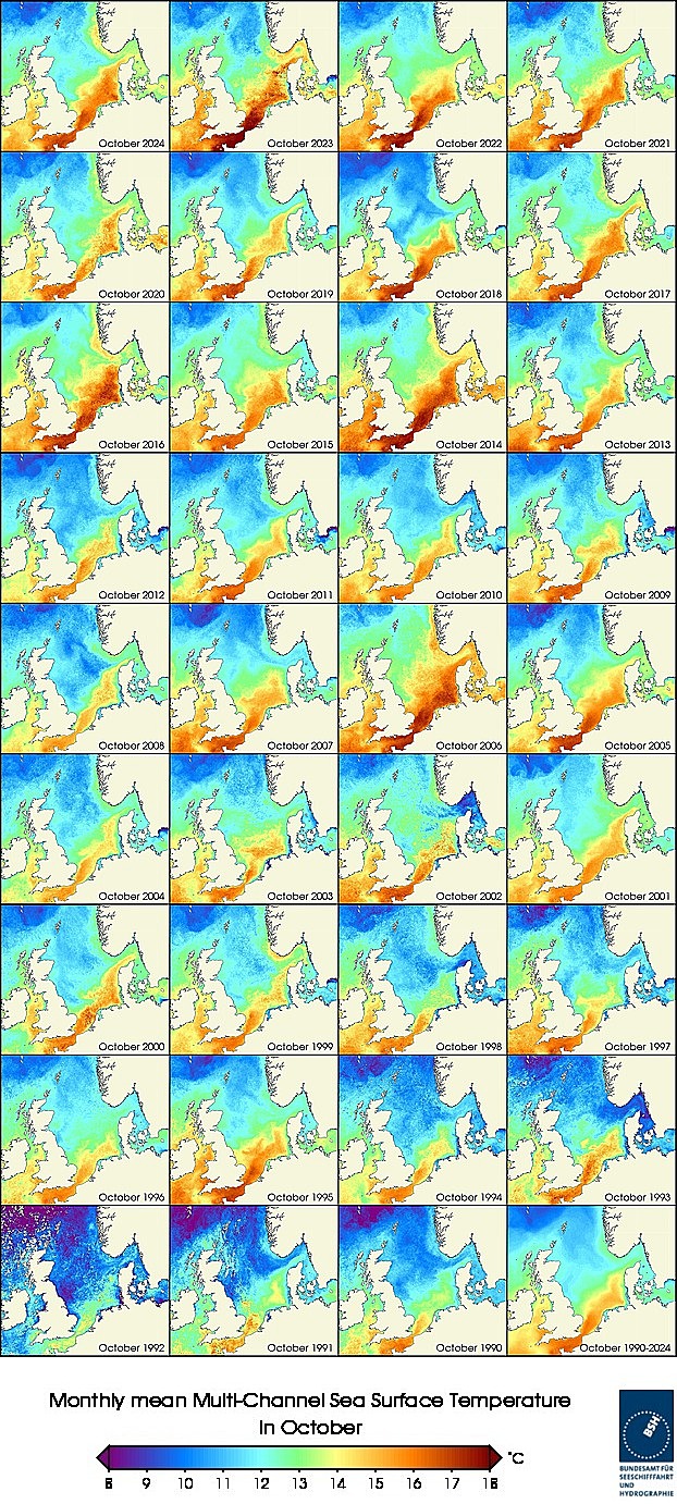 Temperaturkarten eines Monats seit 1990