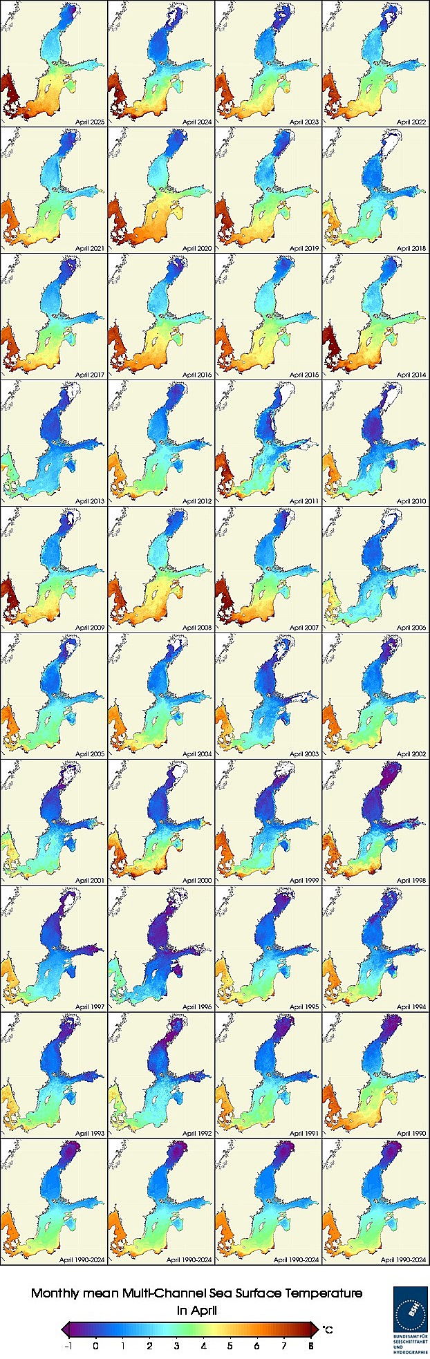 Temperaturkarten eines Monats seit 1990