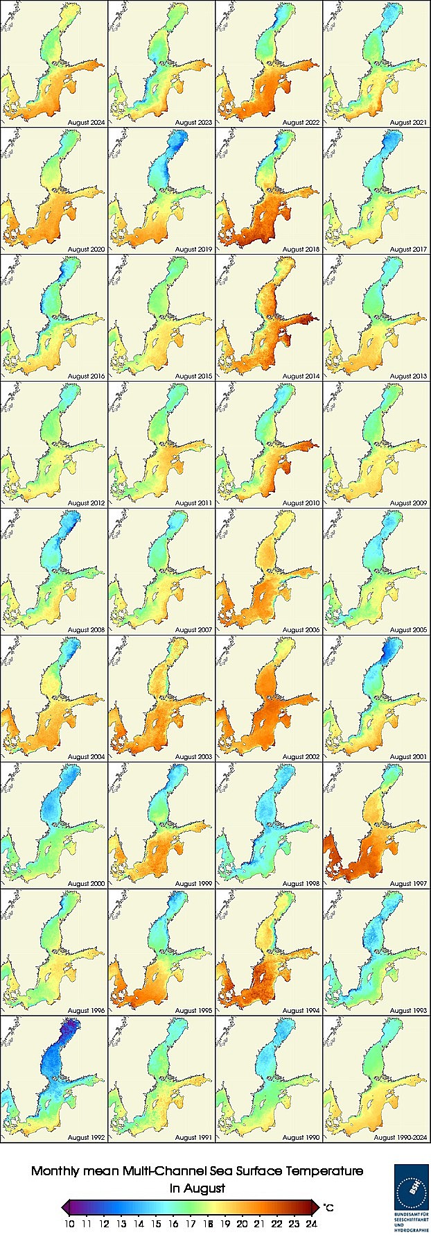 Temperaturkarten eines Monats seit 1990