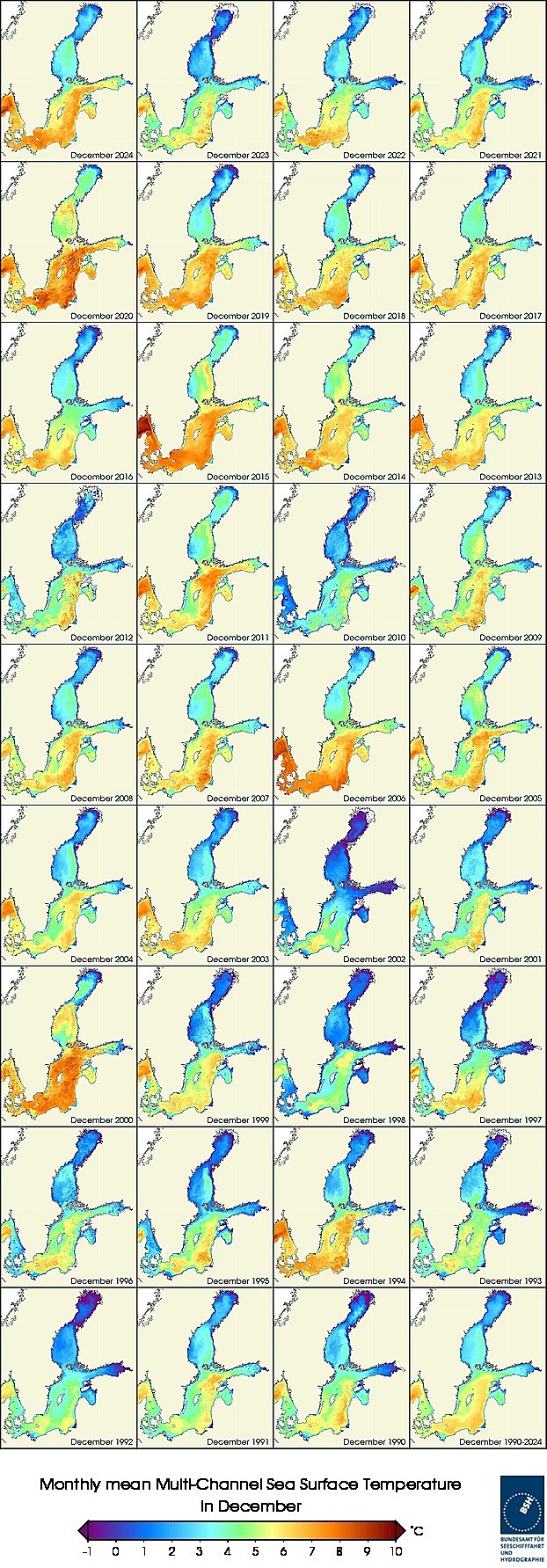Temperaturkarten eines Monats seit 1990