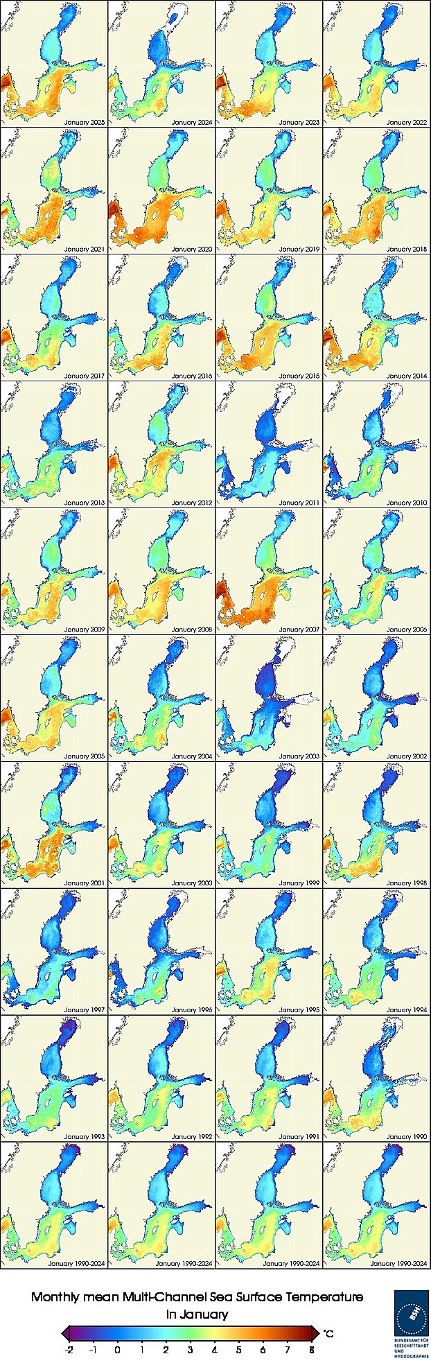 Temperaturkarten eines Monats seit 1990