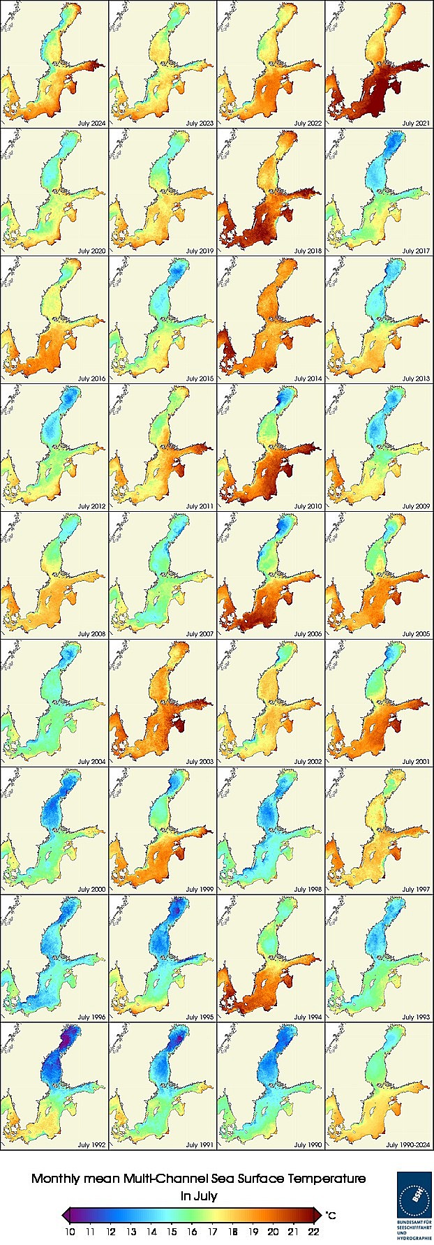 Temperaturkarten eines Monats seit 1990