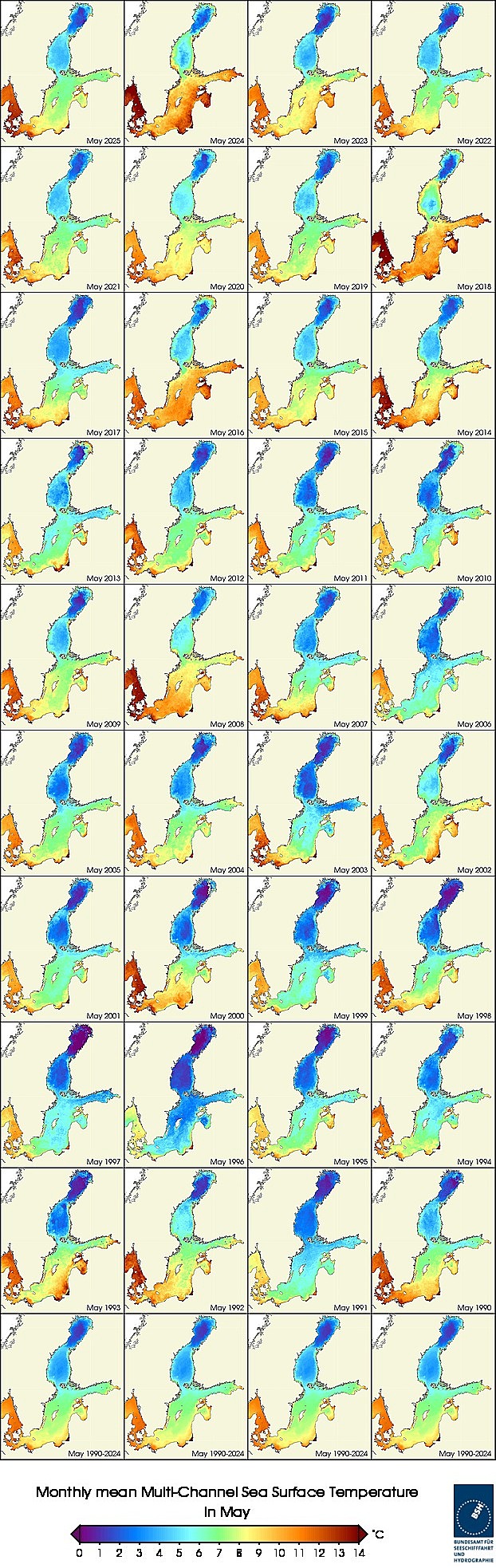Temperaturkarten eines Monats seit 1990