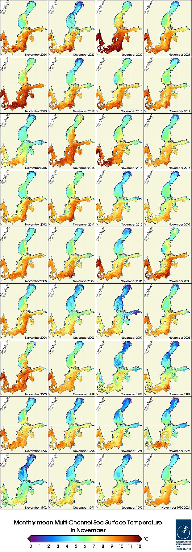 Temperaturkarten eines Monats seit 1990