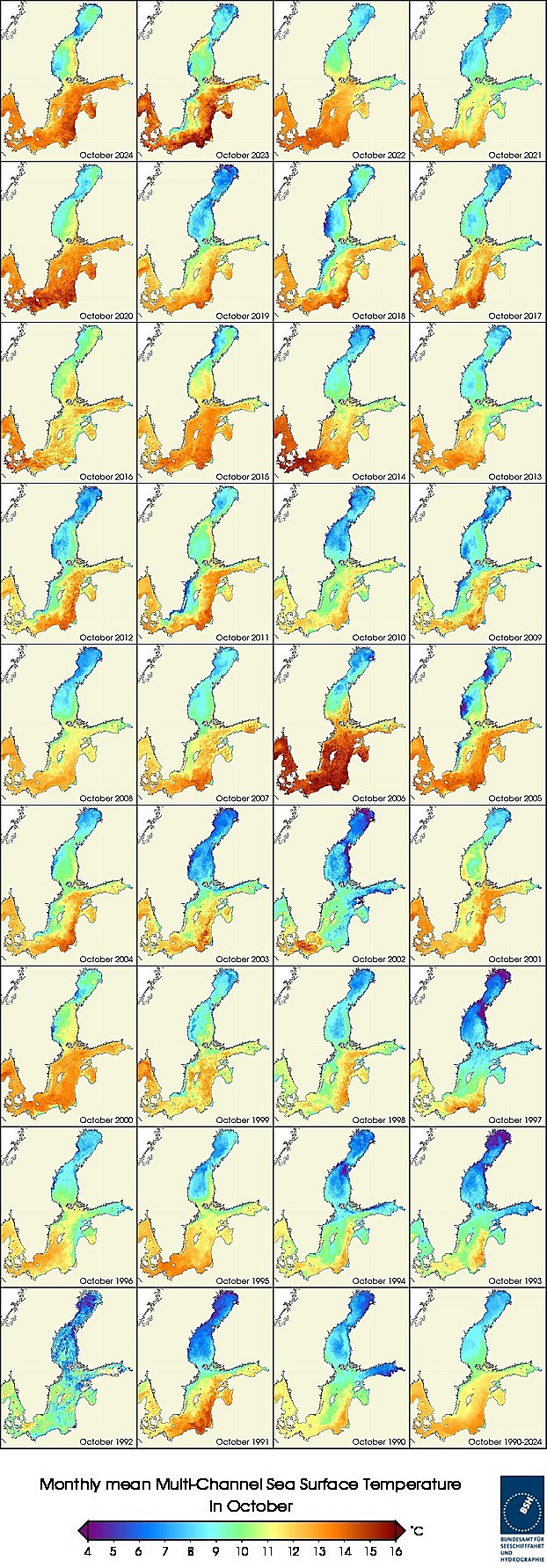 Temperaturkarten eines Monats seit 1990