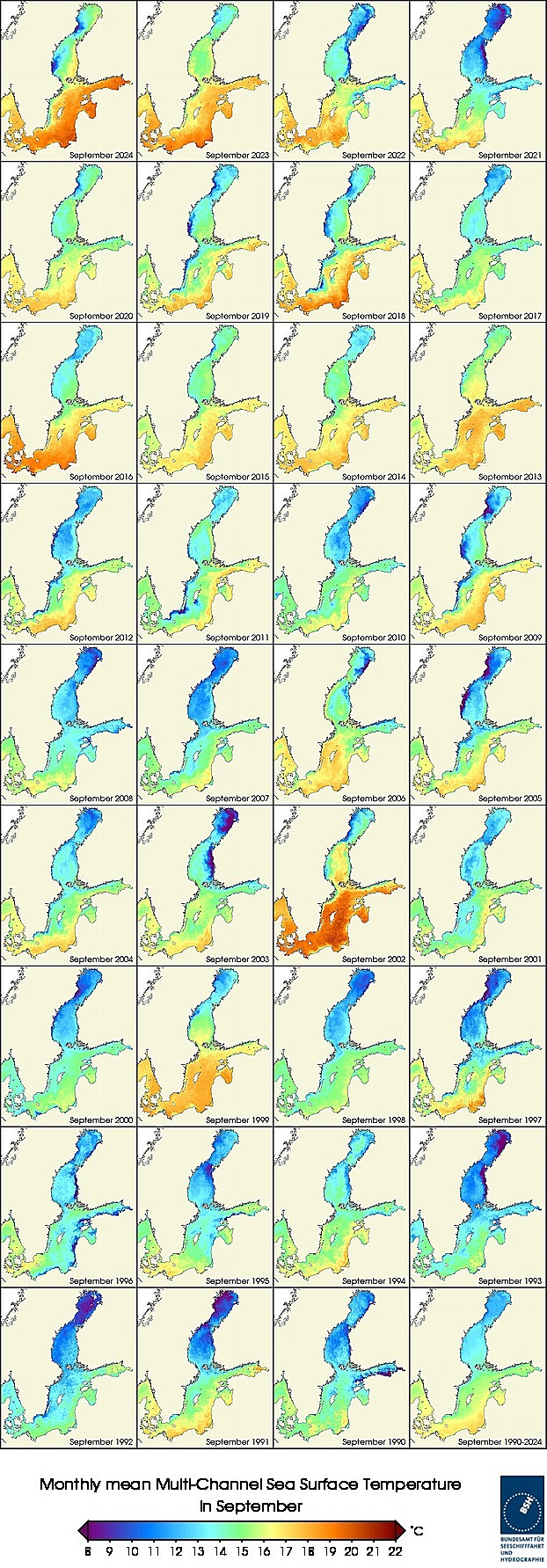 Temperaturkarten eines Monats seit 1990