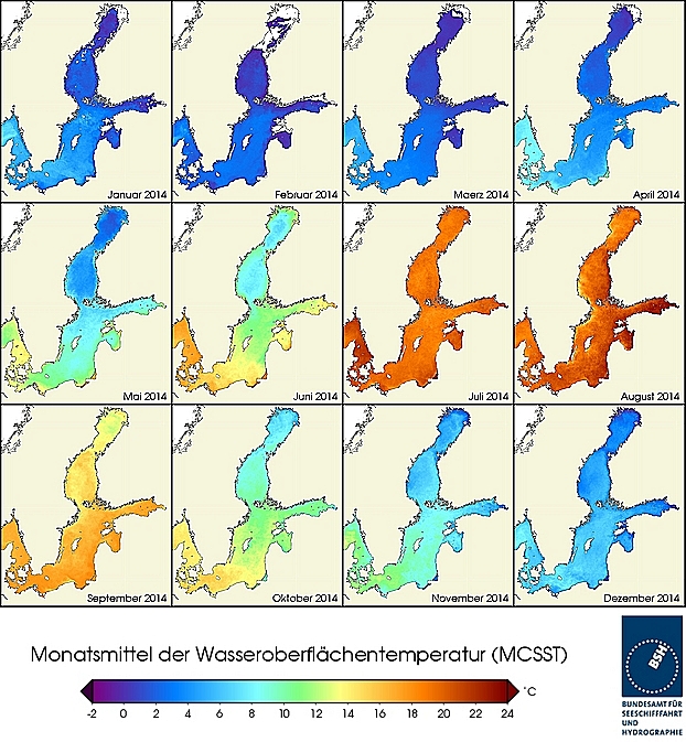 Monats-Temperaturkarten des Jahres 2014