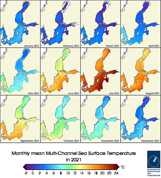 Monats-Temperaturkarten des Jahres 2021