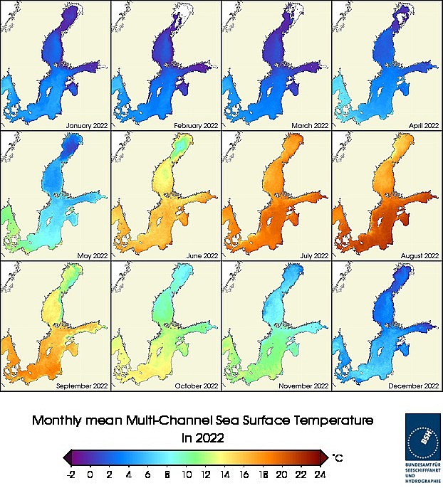 Monats-Temperaturkarten des Jahres 2022