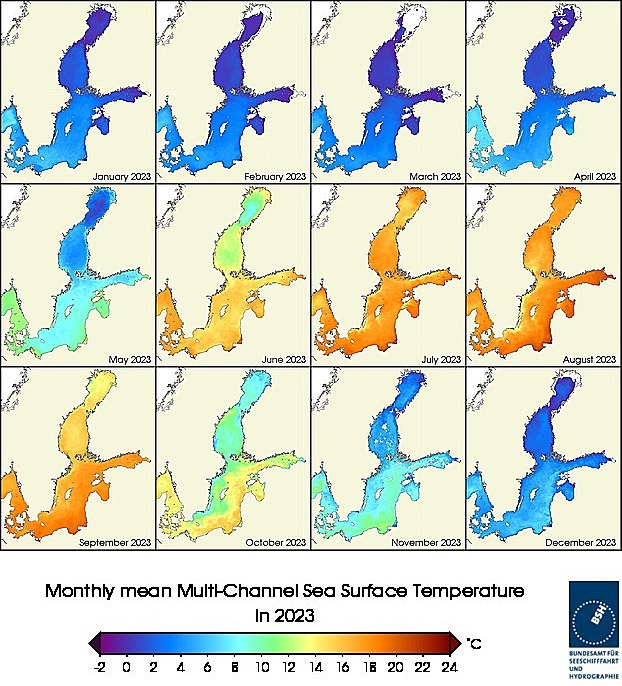 Monats-Temperaturkarten des Jahres 2023