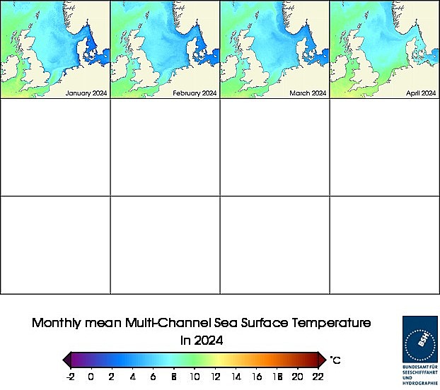Monats-Temperaturkarten des Jahres 2024
