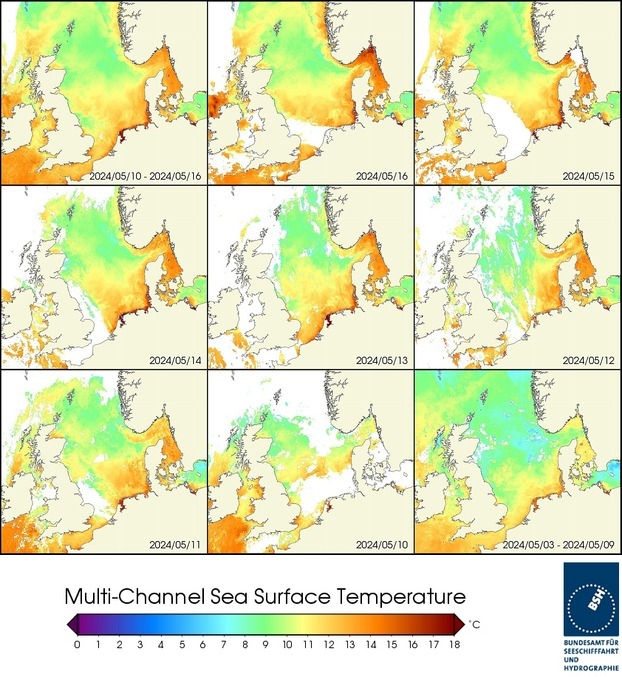 Temperaturkarten der letzten Woche und der einzelnen Tagesmittel